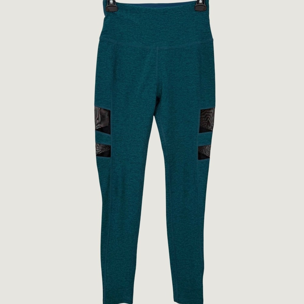 Beyond Yoga Women Space Dye Teal Heathered Mesh Panel High Waisted Leggings M